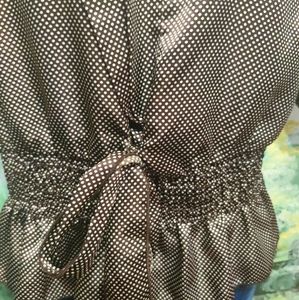 Silky brown and white polka dot blouse